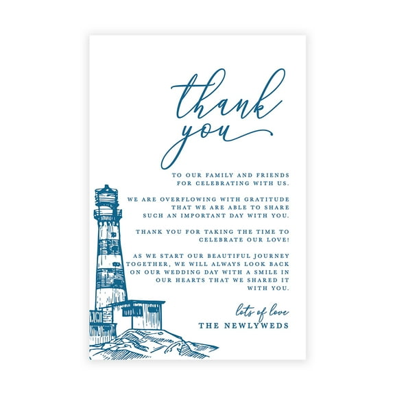 Koyal Wholesale Nautical Lighthouse Line Drawing Wedding Thank You Place Setting Cards for Table Reception, 56-Pack