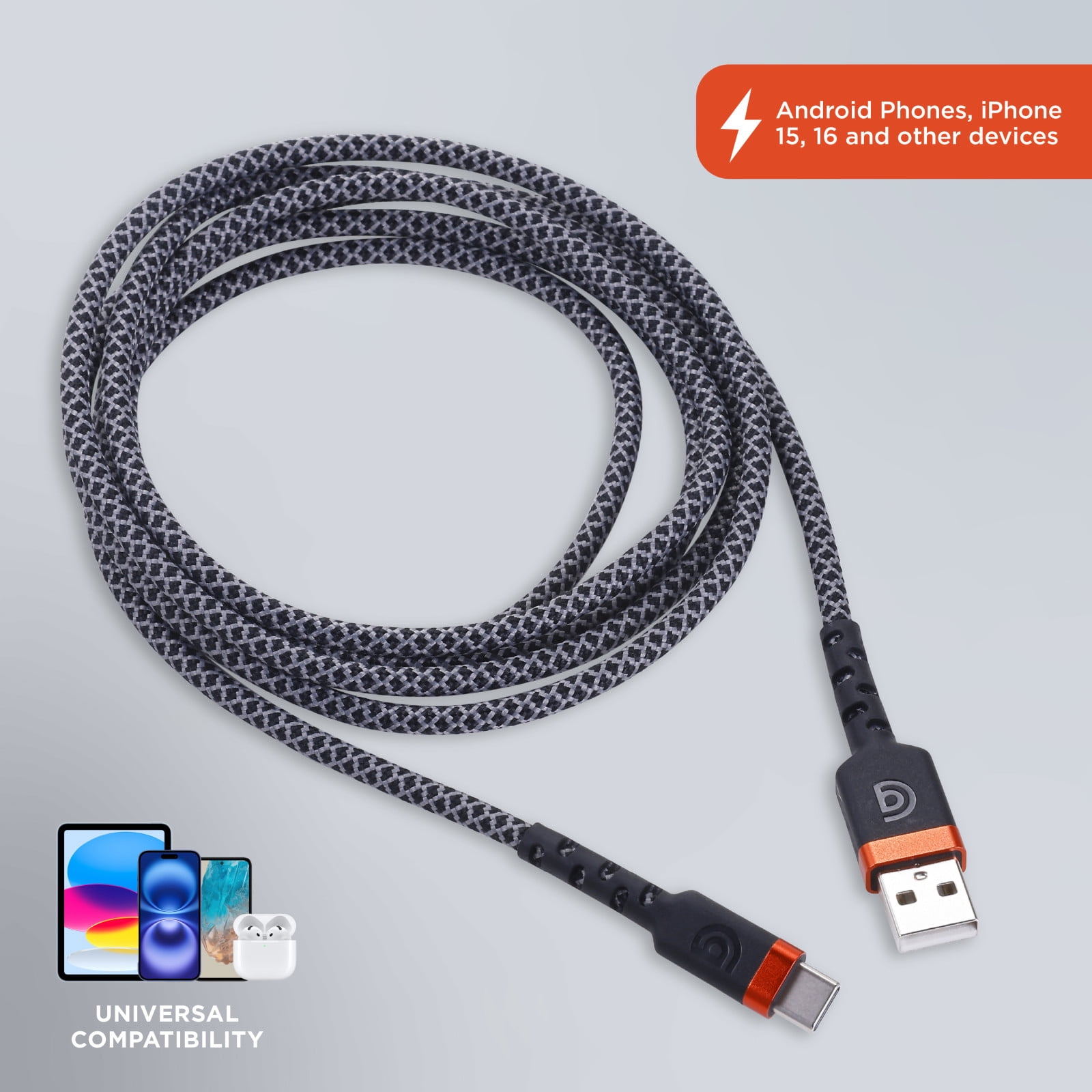 Griffin 6ft Ultra Durable USB-C Type High-Speed Charging Cable – Fast Charging, 30,000 Bends Strong, Compatible with Android, iPhone 15 & 16, Tablets, USB-C Device, USB-A to USB-C Charge & Sync Cable
