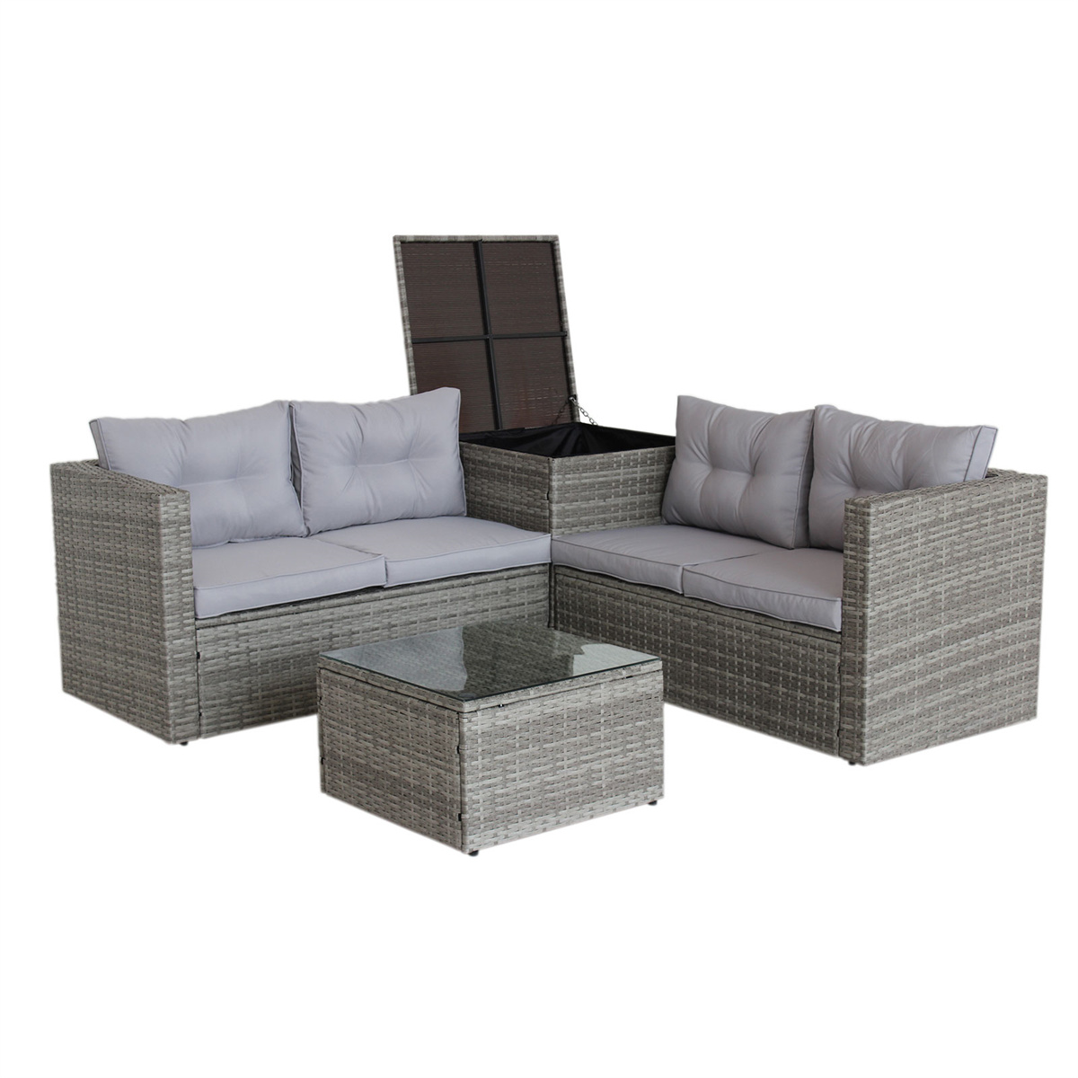 Varinder 4-Piece Outdoor Garden Patio Furniture Sets Brown Manual Weaving PE Rattan Wicker All Weather Conversation Set Sectional Cushioned Sofa Sets