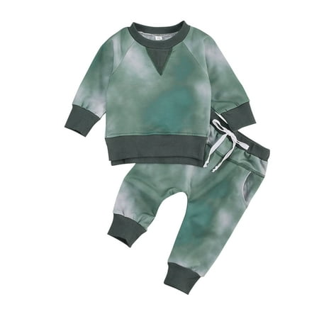 

Baby Boy Girl Pajamas Set Organic Cotton Long Sleeve Tie Dye Pullover Sweatshirt Top+Drawstring Pants 2PCS Outfit Clothes