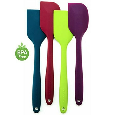 Purple Kitchen Tools Collection Ovente BPA-Free Premium Silicone Spatulas with Stainless Steel Core, 500 Heat-Resistant, Non-Stick, Dishwasher Safe, Ergonomic Design, Multi-Color Blue, Green, Purple, Red (SP1004BLGPR) ()