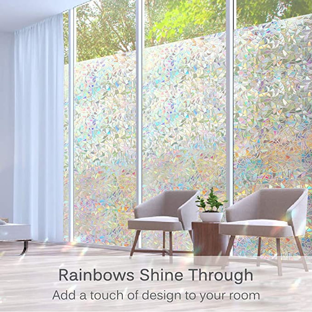 ALIUNI Rainbow Window Privacy Film: 3D Stained Glass Holographic Window  Cling Film Heat Control Sun Blocking Decorative Static Cling Window  Coverings