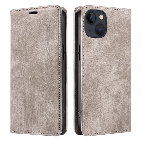 Suitable For IPhone14 Mobile Phone Leather Case Magnetic Flip Cover Gray