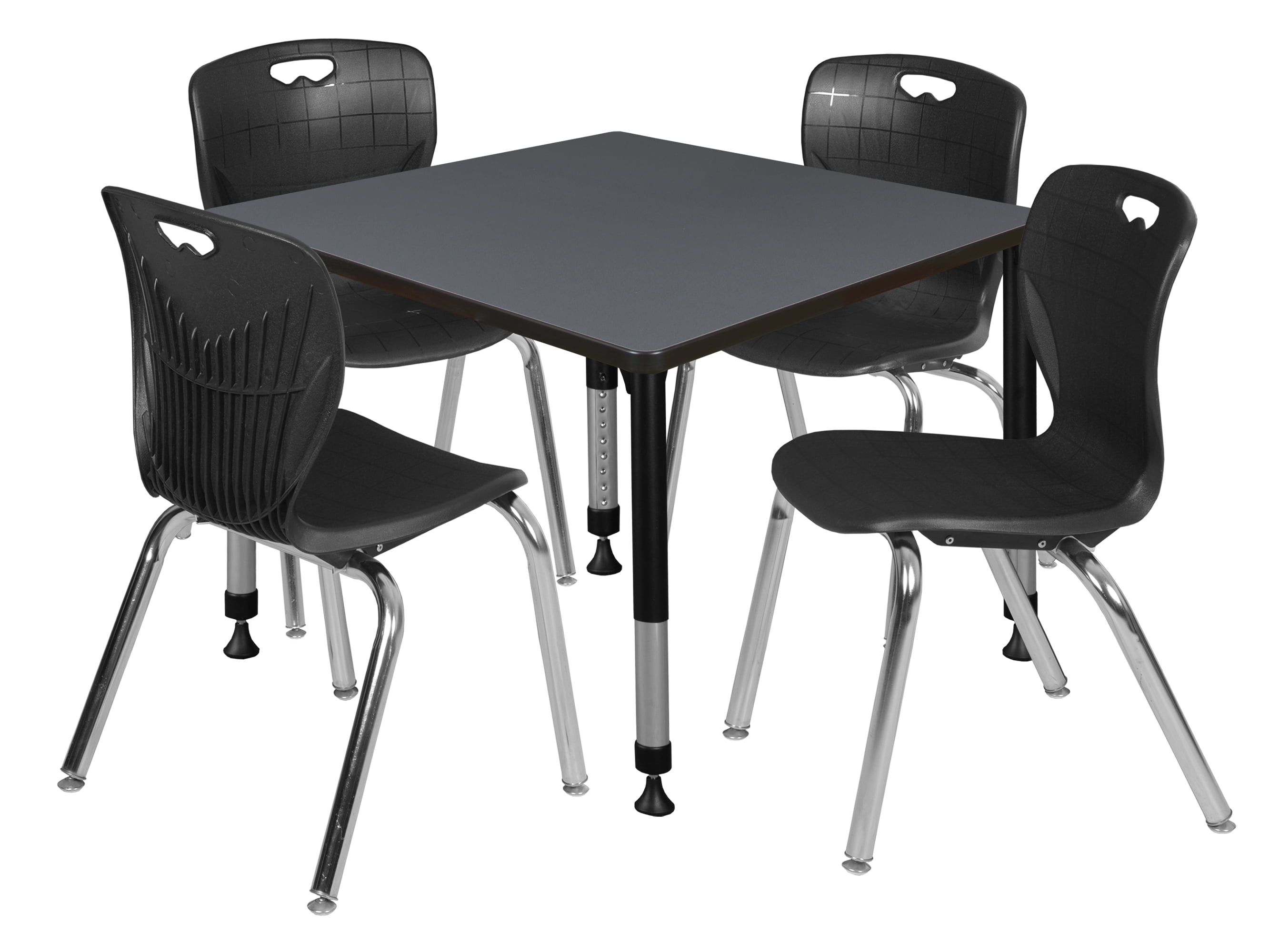 Kee 36" Square Height Adjustable Classroom Table Grey & 4 Andy 18in Stack Chairs Black