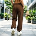 thumbnail image 6 of BRELIL Women Plus Size Cargo Pants Drawstring Loose Long Pants Solid Casual Streetwear Activewear Lounge Travel Outfits, Brown XL, 6 of 7
