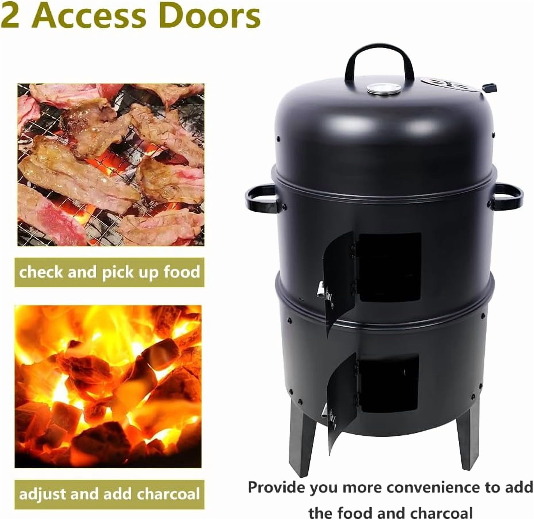Acekid 16 inch Charcoal Smoker 3-in-1 Portable Heavy Duty Vertical BBQ Grill Meat Cooker Fire Pit with Built-in Thermometers Air Vent Black