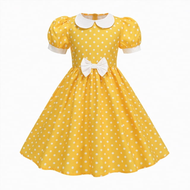 gdxvjhbj Robe pour Bébé Robe d'Été pour Petites Filles Robe Florale à Manches Courtes Tenue Décontractée Robe 5T 6T (Jaune,5-6 Ans)