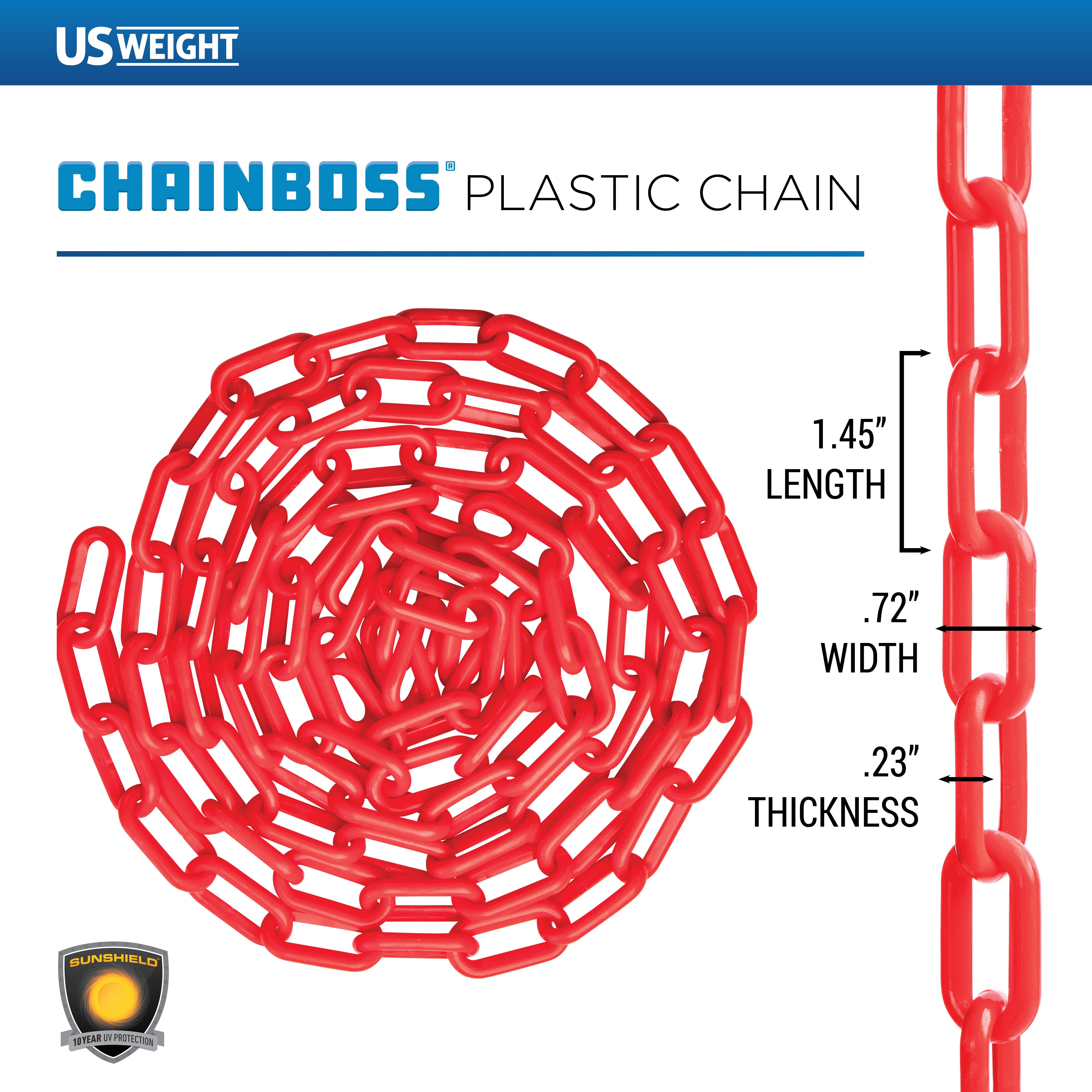 US Weight 1.5" x 100' Red Plastic Safety Chain ft. SunShield UV Resistant Technology