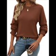 thumbnail image 3 of Camiseta Holgada Informal de Cuello Redondo y Larga Acanalada para Mujer, Ideal para y Otoño Color Caramelo L, 3 of 8