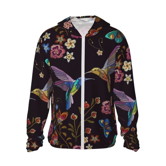 Fuzoiu Humming Bird Print Unisex Sun Protection Hoodie,UPF 50 Light Jacket,Full Zip Sun Protection Hoodie,Long Sleeve Sun Shirts,for Outdoor Activities-Small