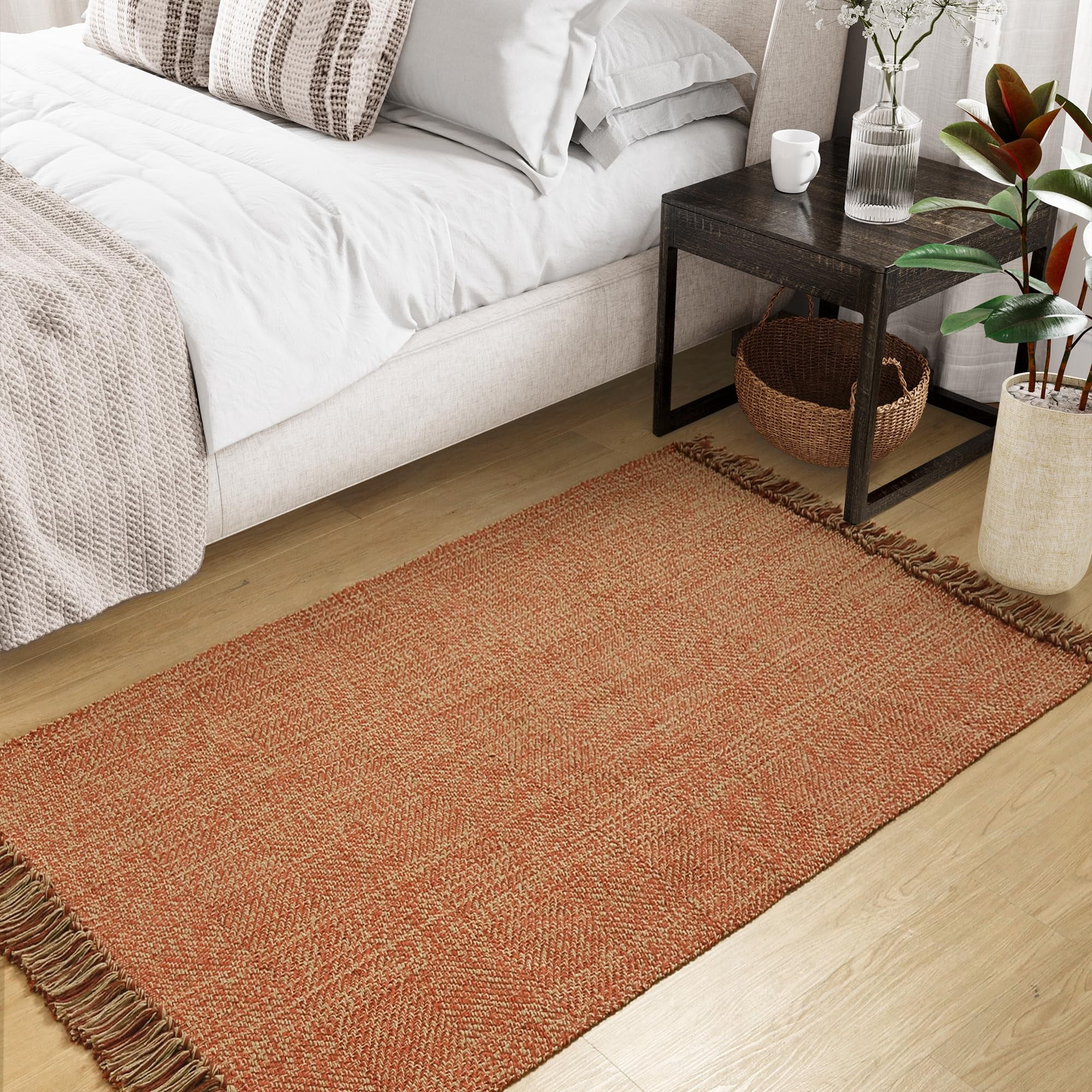 SUNDEREY 3'x5' Washable Bedroom Rugs,Area Rug,3x5ft Bohemian Kitchen Rug, Cotton Woven Entryway Rug, Modern Braided Door Mat,Stain Resistant Boho Rug Low-Pile Throw Rug for ‎Dining Room Office,Red
