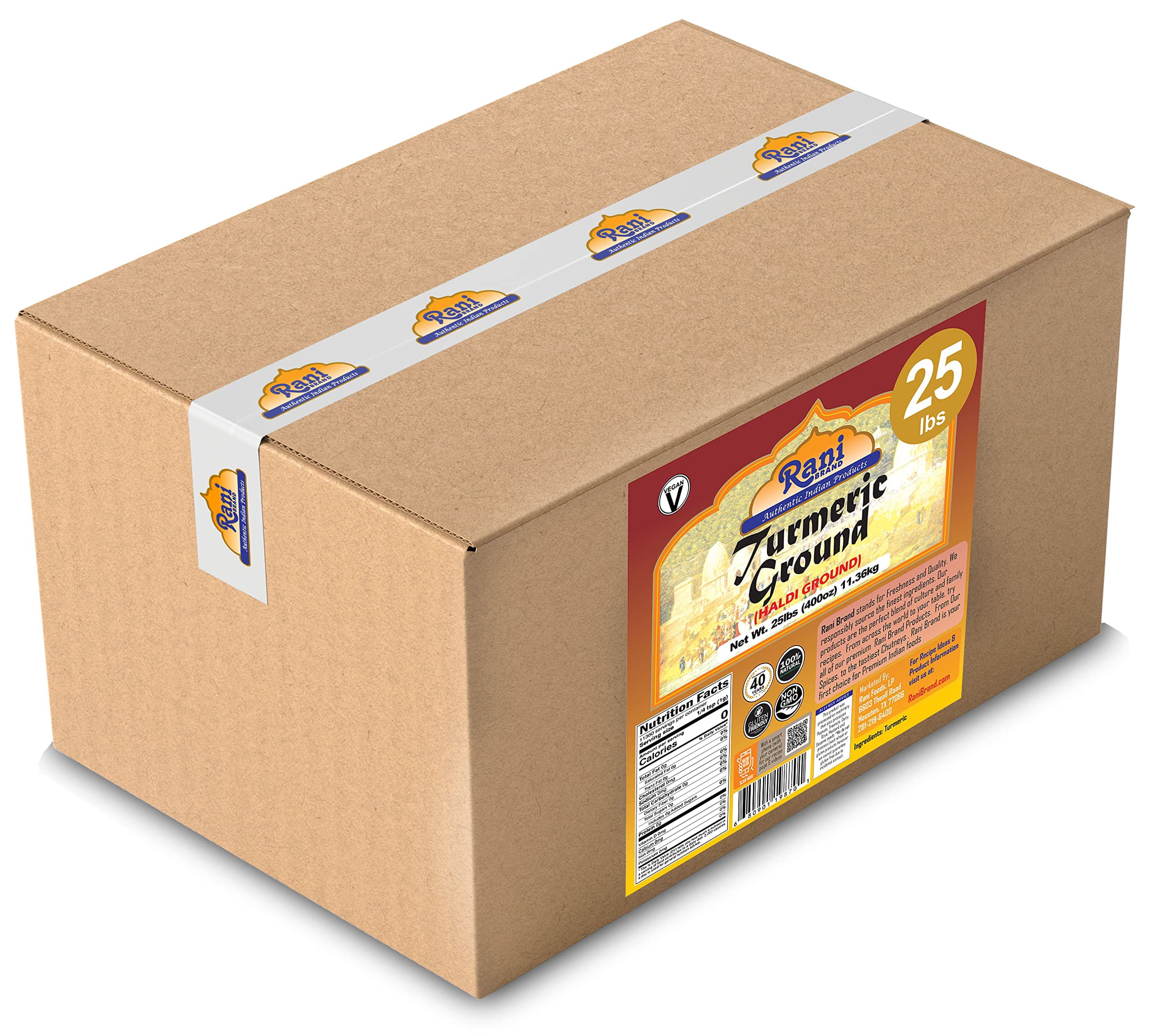 Rani Turmeric (Haldi) Root Powder Spice, (High Curcumin Content), 25lbs (400oz) 11.36kg ~ Bulk Box ~ All Natural | 100% Pure | Vegan | Gluten Friendly | NON-GMO | Indian Origin