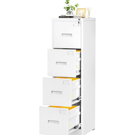 INTERGREAT 4 Drawers File Cabinet with Lock, 18" D Metal Black Vertical Filing Cabinet for Hanging Folders, Easy Assemble