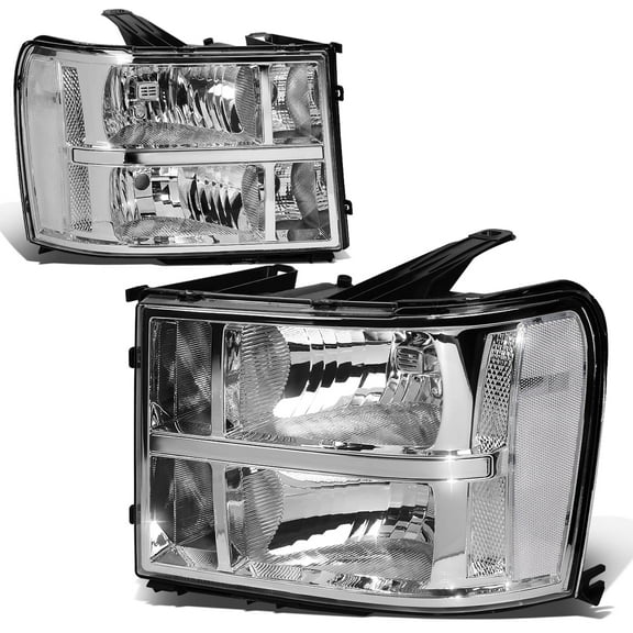 DNA Motoring For 07-13 GMC Sierra 1500 2500 3500 OE Style Chrome Clear Headlight Lamps Pair