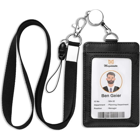 MNGARISTA Porte-carte d'identité avec lanière rétractable, porte-carte  d'identité en cuir PU avec 2 emplacements pour cartes, sangle de tour de cou