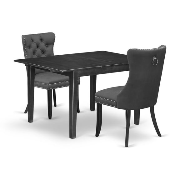 East West Furniture 3 Piece Dining Set Consists of a Rectangle Kitchen Table with Butterfly Leaf