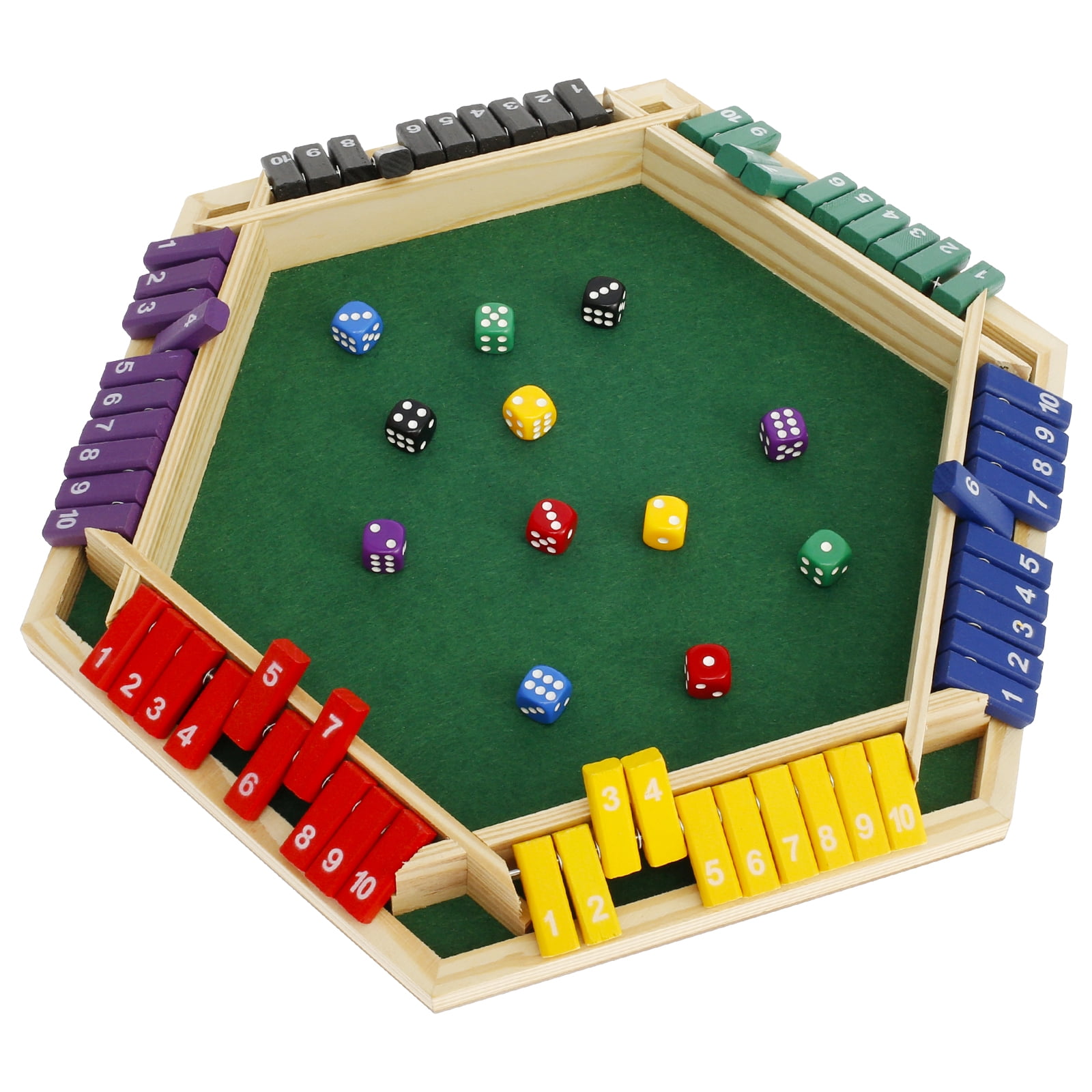Wekvgz Shut The Box Game for 1 to 6 Players Wood Tabletop Board Game with 12 Dice Fun Close The Box Game Handmade Shut The Box Dice Game for Kids Adults Families Home Party