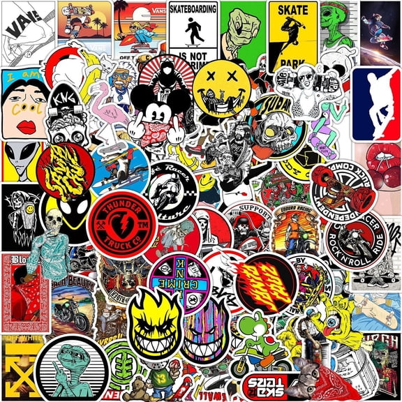 (C)100 Piece Skateboard  Stickers Decals Set for Kids Adults, Waterproof Stickers for Kid Game Reward,Water Bottles, Laptop Decor,Video Game