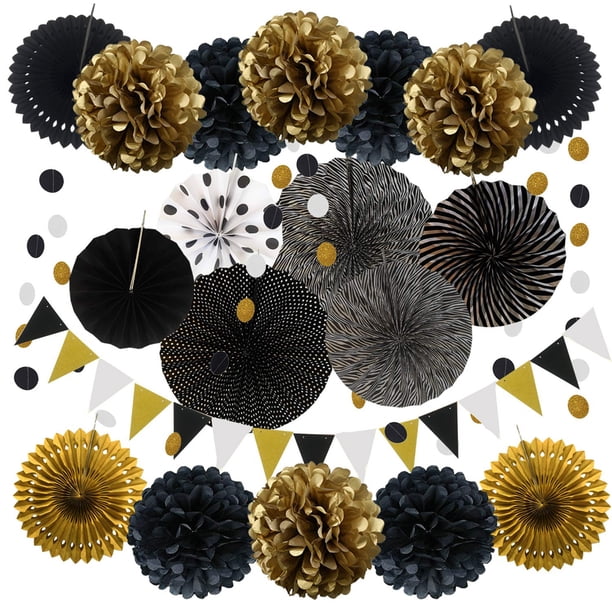 Decoración artística de papel, abanico de papel duradero artístico, plegable, respetuoso con el medio ambiente, Harisen, Navidad, boda, fiesta Kits de decoración para fiestas Combinación negra Inteprter HA073038-02