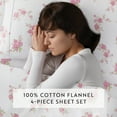thumbnail image 6 of Pink Rose Bunch 4 Piece 100% Cotton Flannel Deep Pocket Sheet Set, Cal King, by Noble Linens, 6 of 8