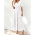 thumbnail image 3 of White Boho Embossed Floral Maxi Dress With V-Neck, Short Sleeves, Tiered A-Line Skirt, 3 of 6