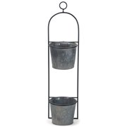 Napco Garden Pattern Imprinted Pail 6.5 Inch Grey Metal Double Pot Hanging Wall Planter