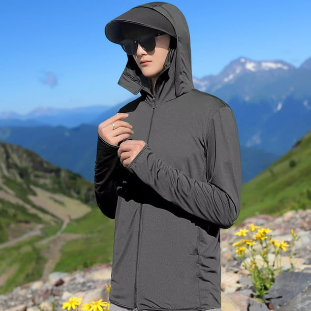Men' Protection Jacket Mens Hoodie Front Zipper Hooded Thin Cooling Shirt  Sun Protection Clothing for Running Golf Fishing Outdoor M