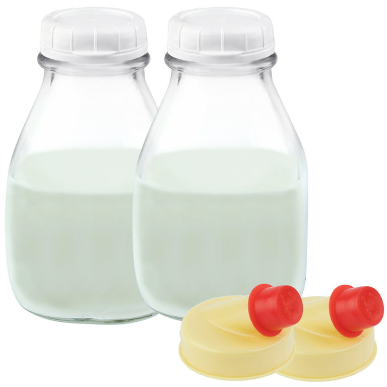 6 Pcs 16oz Glass Milk Bottles with Lids Small Milk Bottles Container with  Lid for Refrigerator Storage Reusable Glass Bottles for Homemade Almond  Milk