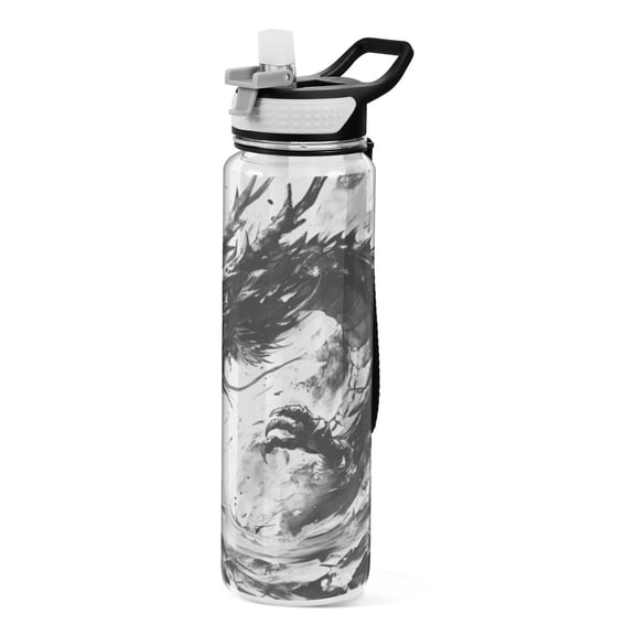 Qxltty Black Dragon Water Bottle 32 oz with Straw BPA Free Reusable Fitness Sport Bottle Perfect for Travel School Outdoors and Gym
