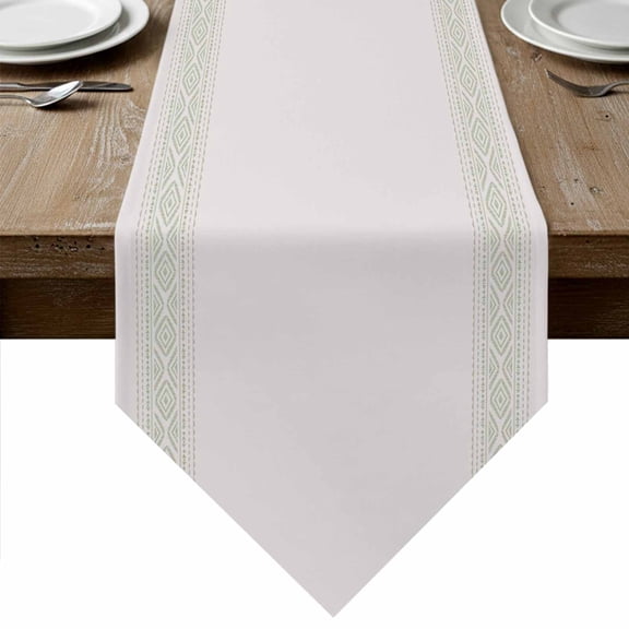 Table Runners 108 Inches Long, Sage Green Boho Striped Cotton Linen Kitchen Dining Coffee Table Runner for Party Home Decor, Vintage Ethnic Tribe Geometric Tabletop Dresser Scarves 13x108 Inch