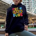 thumbnail image 2 of Pre-K Dude, School or Student Themed, Groovy Retro Wavy Text Merch Gift, Navy Blue Hooded Sweatshirt or Hoodie, 2XL, 2 of 5