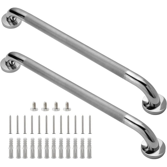 Shower Grab Bar, 2 Pack 24 Inch Bathroom Grab Bar, 304 Stainless Steel 1.25" Diameter Anti-Slip Handicap Grab Bar Support Shower Rail Senior Handrail Shower Safety Bar Handle