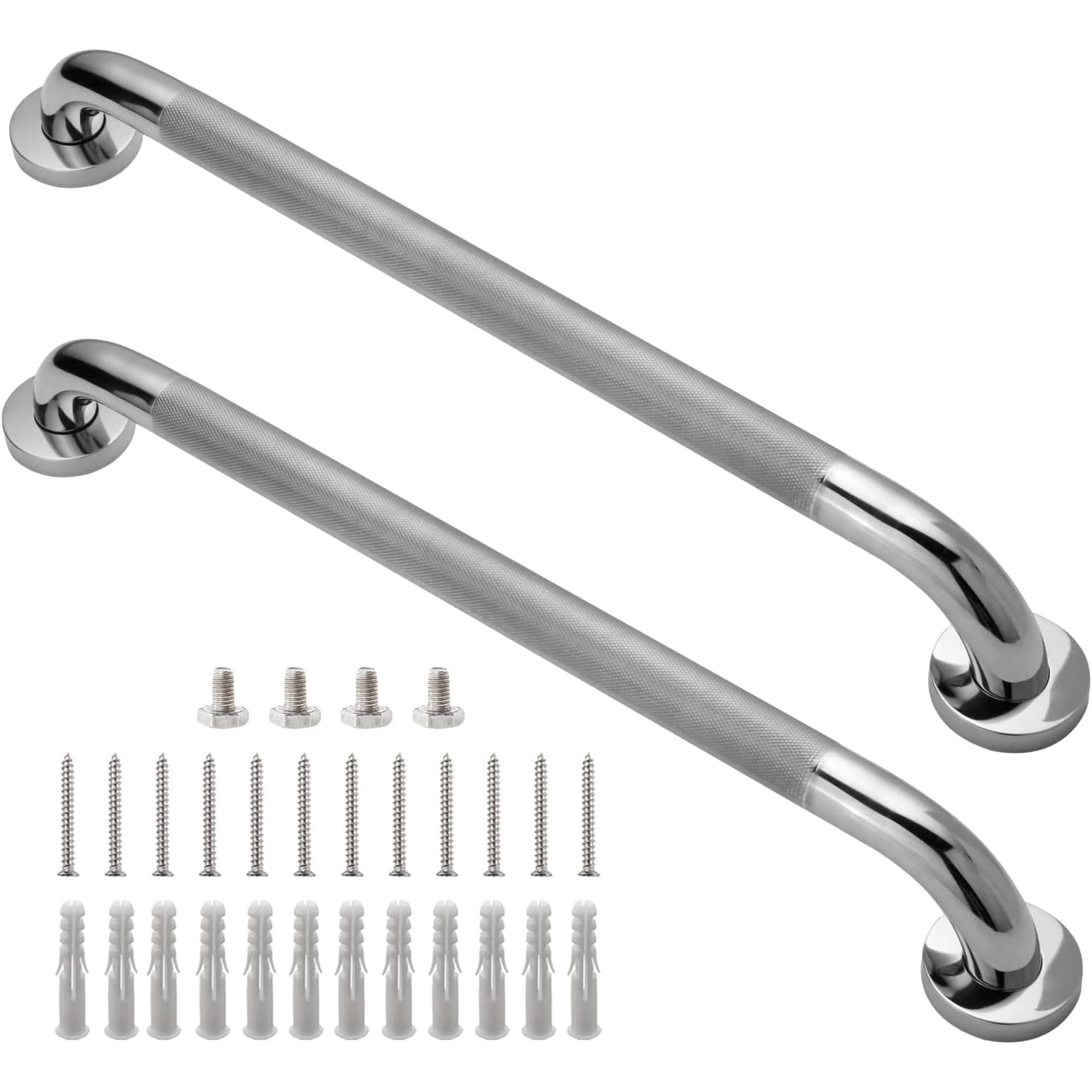 Shower Grab Bar, 2 Pack 24 Inch Bathroom Grab Bar, 304 Stainless Steel 1.25" Diameter Anti-Slip Handicap Grab Bar Support Shower Rail Senior Handrail Shower Safety Bar Handle