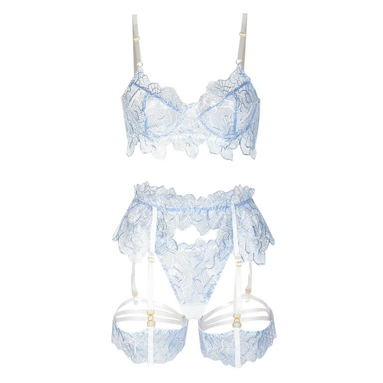 Women Fashionable Sexy Lace Flower Embroidery Sexy Lingeriet Tight Sexy  Underwear Women Christmas Lingerie Dress Light Blue : : Fashion