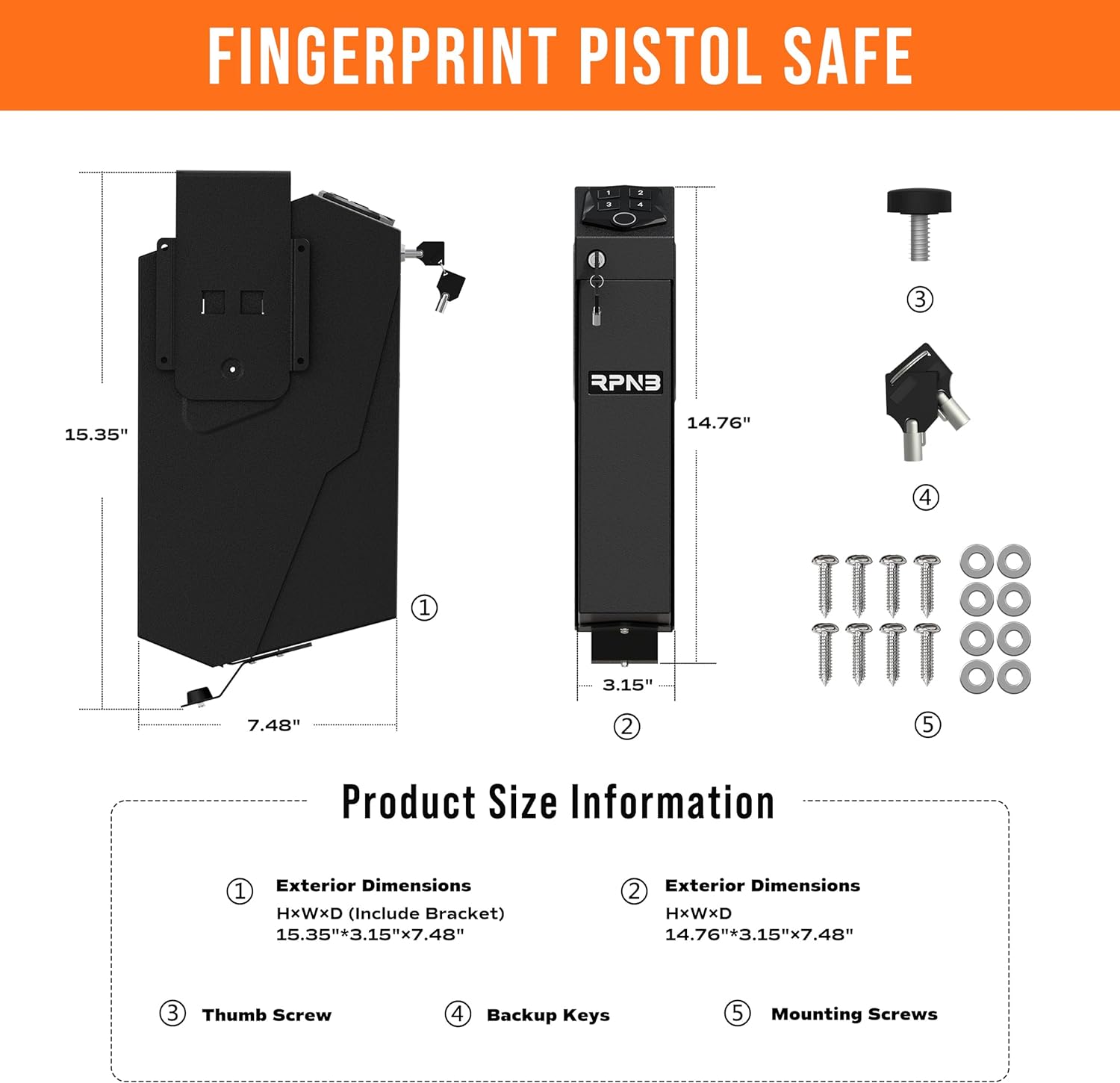 RPNB Mounted Biometric Gun Safe 3 Access Ways for 1 Pistol