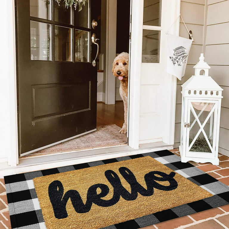 Black and White Door Mat Outdoor Rug 24'' x 35'' Front Porch Rug Washable  Entryway Rug Striped Layered Door Mats Hand-Woven Indoor/Outdoor Small Area
