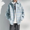 thumbnail image 2 of Winter Coat for Men Man's Autumn And Winter Shacket Wool Lapel Coat Long Sleeve Plaid Dye Printed Pocket Jacket Male Loose Blue Shirt Jacket, 2 of 9
