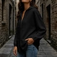 thumbnail image 6 of Women's Half Zip Hooded Sweatshirt Long Sleeve Loose Casual Pullover Hoodie with Pockets Solid Color Tops for Autumn Winter Wear Black, 6 of 9