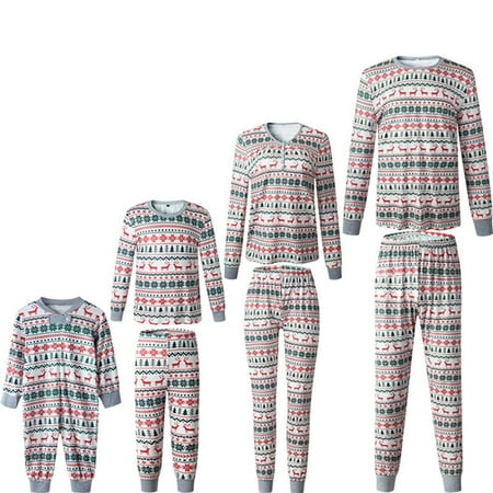 

Viworld Family Christmas Pajamas Casual Set with Elk Tree Painting Night Clothes Long Sleeve Long Pants Sleepwear Nightwear Outfits