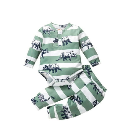 

Fesfesfes Toddler Boys Jumpsuit Tops Set Fall Winter Dinosaur Print Long Sleeve Pullover Romper Trousers 2PCS Set Suit Sale Tops on Clearance