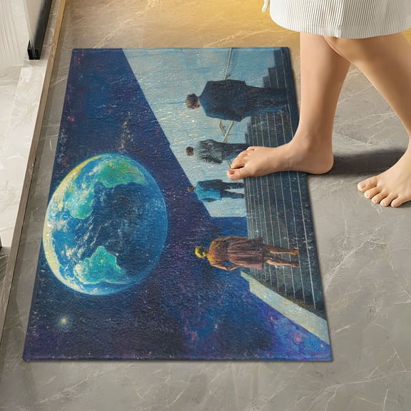 Yayeee Bath Rug for Bathroom Floor Non Slip Rectangle Fluffy Soft Absorbent Mat, 16"x24", Blue Planet