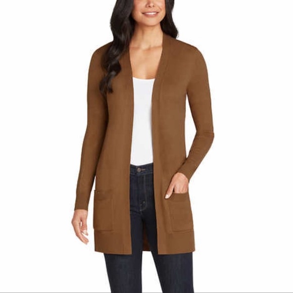 Matty M Womens Lightweight Ribbed Accents Cardigan Sweater