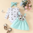 thumbnail image 3 of GYRATEDREAM Infant Baby Girl Christmas Thanksgiving Outfit Ruffle Long Sleeve Romper Skirt Set Suspender Dress 3Pcs Clothes Set for 0-18M Mint Green, 3 of 9