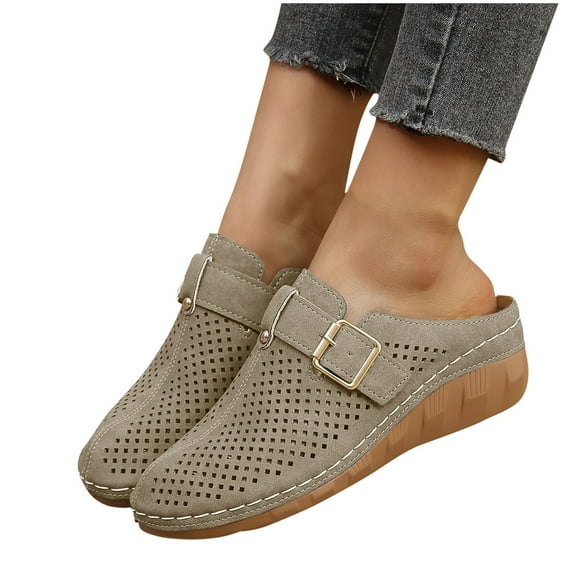 Purcolt Clogs for Women Brethable Closed Toe Arch Support Sandals Casual Adjustable Hook Loop Slip on Low Wedge Shoes