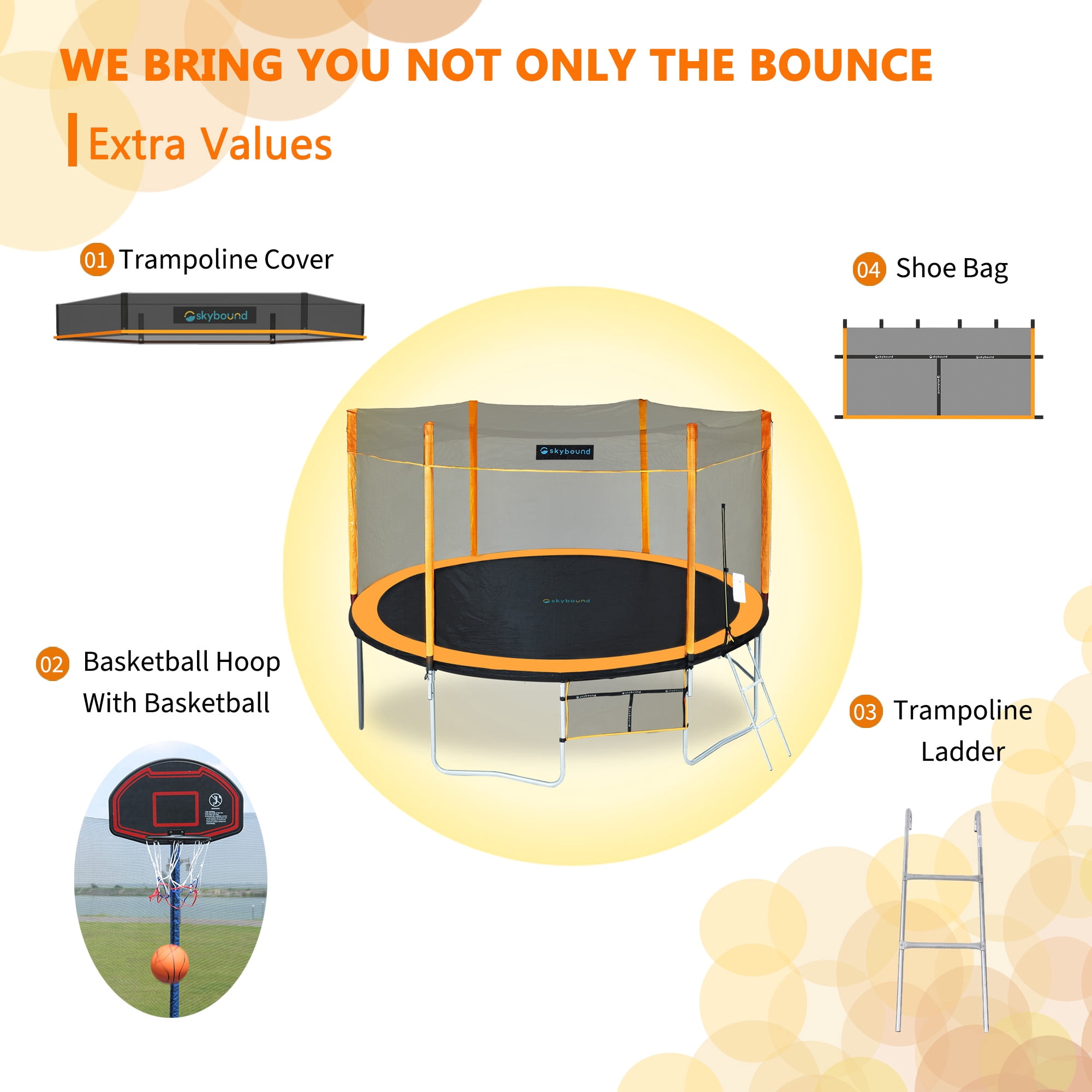 SkyBound 15ft Outdoor Recreational Trampoline with Enclosuure Net for Kids and Adults, Orange