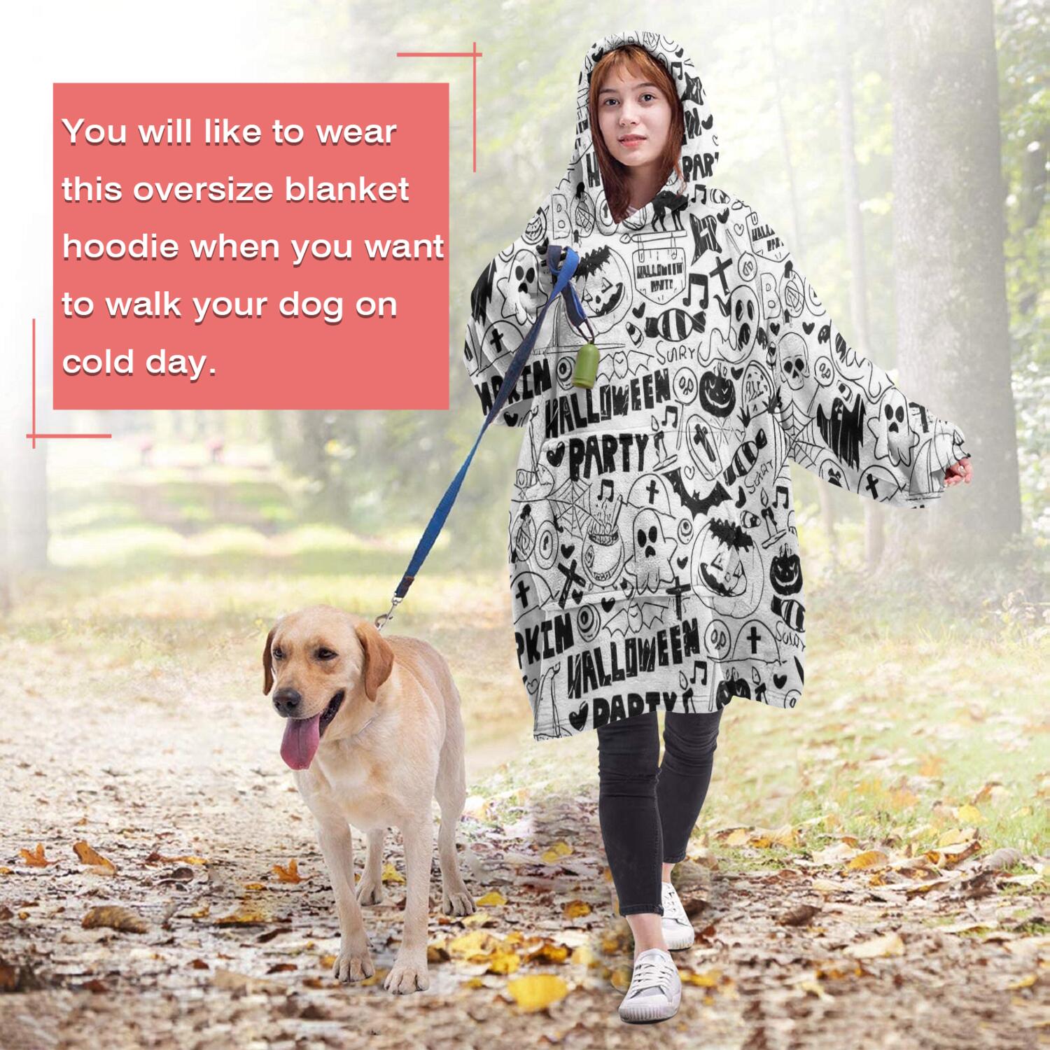 Wearable Oversized Blanket,Halloween Doodle Halloween Elements Wearable Blanket Hoodie for Adults,Cozy Hooded Blankets with Super Pockets,Super Warm Fuzzy Pullover for Women & Men