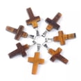 thumbnail image 3 of MATROOY Natural Quartz Crystal Cross Pendant Crucifix Shape Stone Jewelry making-Tiger's Eye-5PCS, 3 of 4