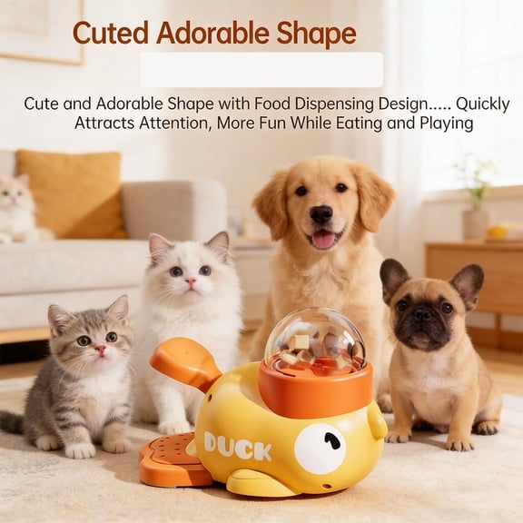 Yellow Duck-Shaped Interactive Treat Dispenser – Cat & Dog Slow Feeder Toy with 3 Adjustable Food Outlet Sizes for Mental Stimulation