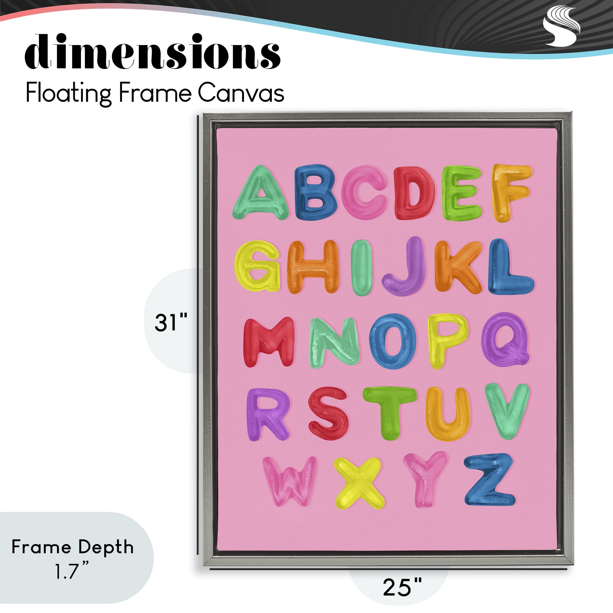 Stupell Industries Gummy Alphabet over Pink Gray Framed Floater Canvas Wall Art, design by LISH Creative