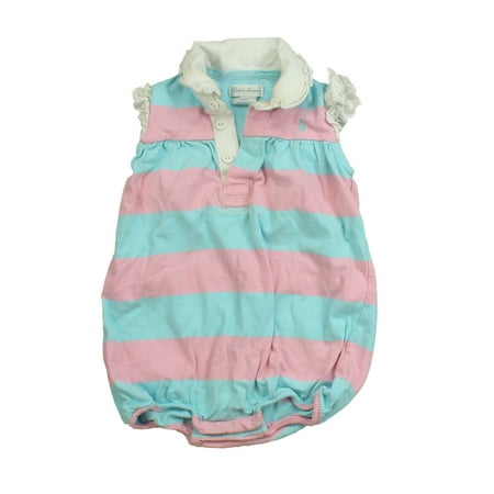 

Pre-owned Ralph Lauren Girls Pink | Blue | Stripes Romper size: 12 Months